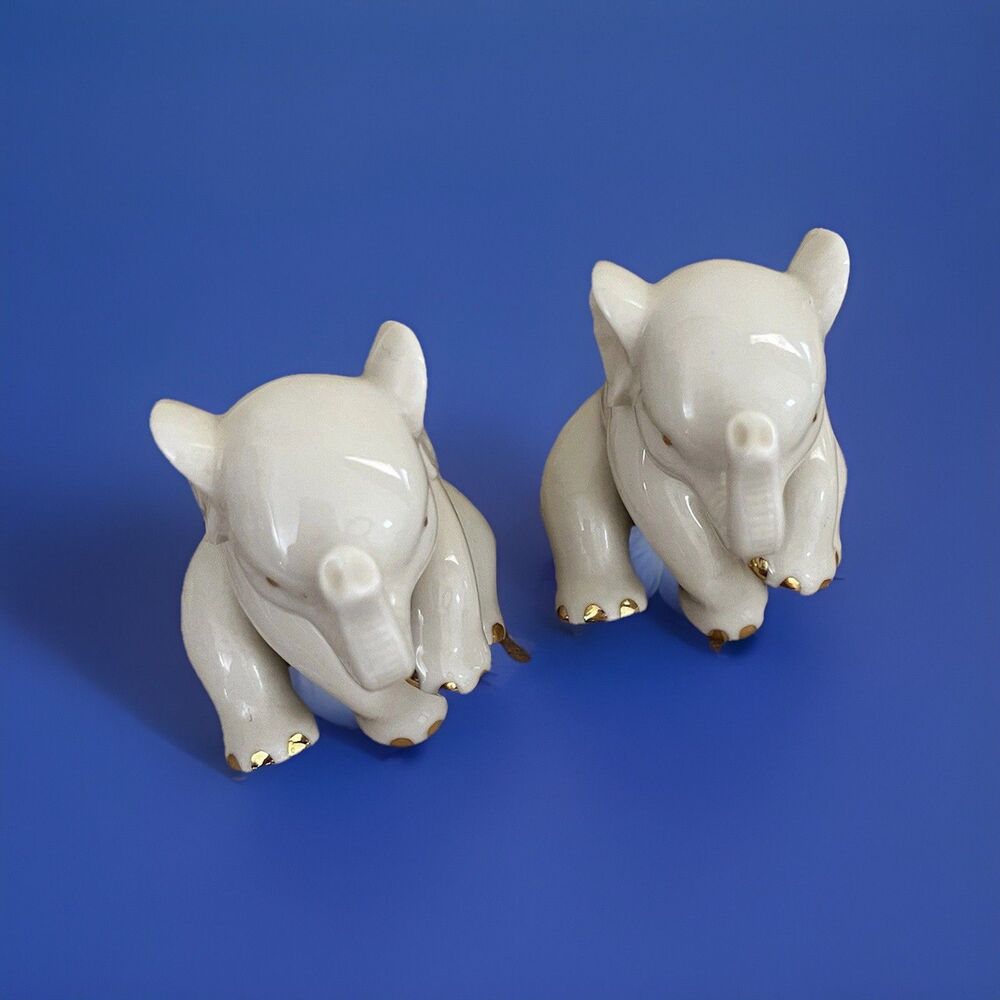 Lenox Elephants 24K Gold Trim Porcelain Figurines Trunk Up 2.5" Lot of 2 - Picture 11 of 12